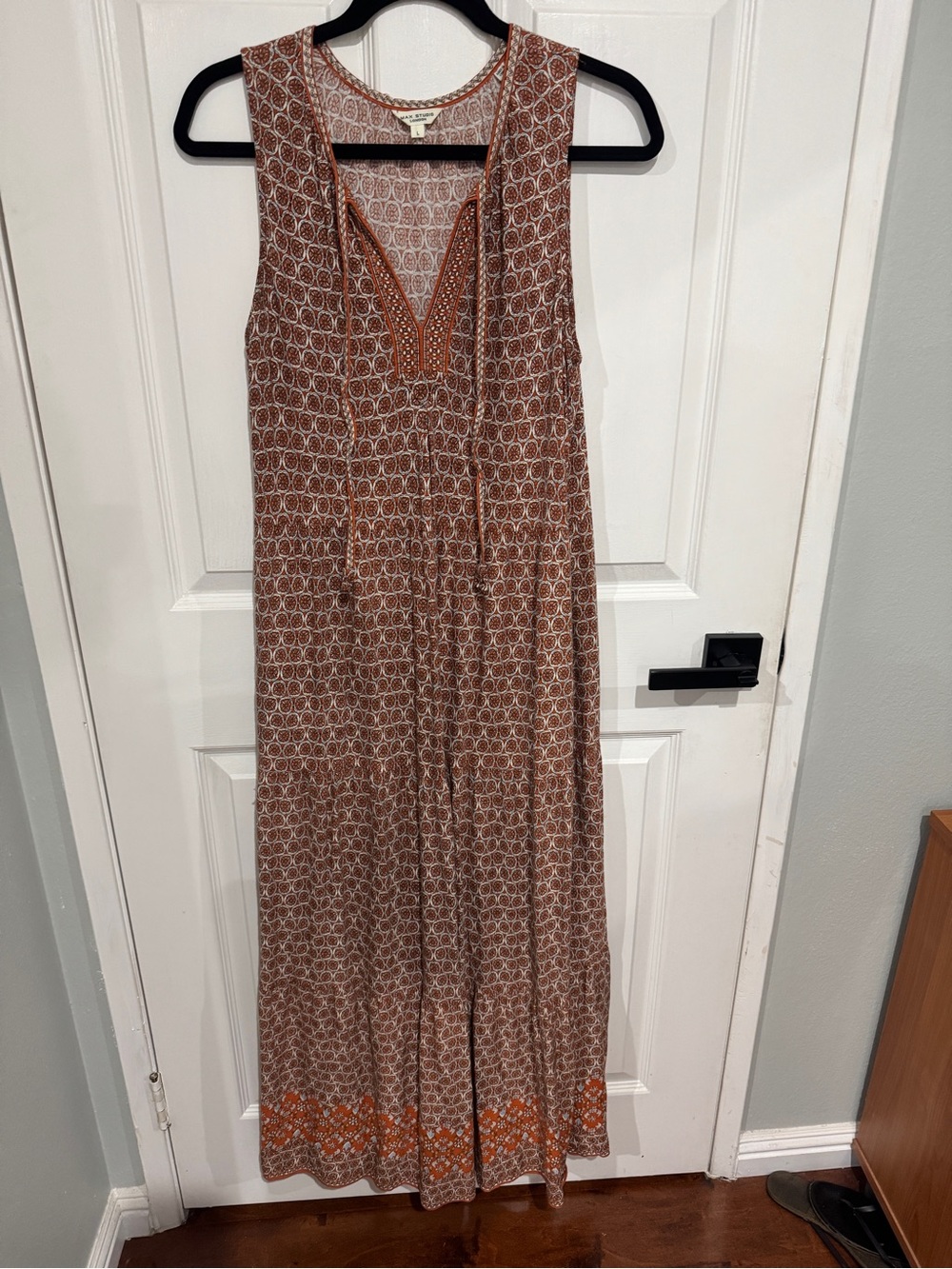 Max Studio Rust Printed Sleeveless Maxi Dress with Orange Hem